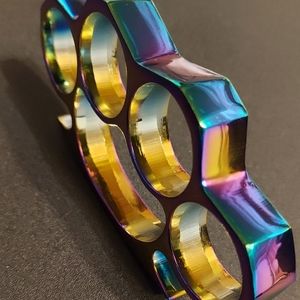 Belt Buckle Knuckles Solid Steel, Rainbow Titanium Polished Finish